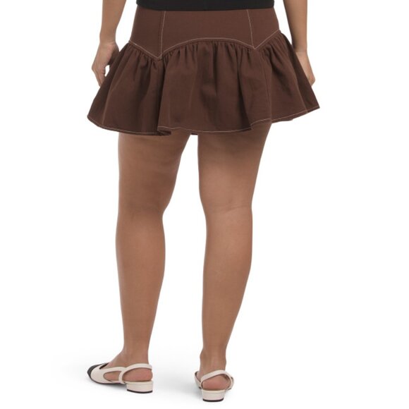 LE LIS Brown Drop Mini Skirt With Contrast Stitching - Picture 2 of 2